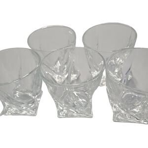 Clear Glass Luxury Twist Design Lowball Whiskey Square Bottom Glasses Set of 5
